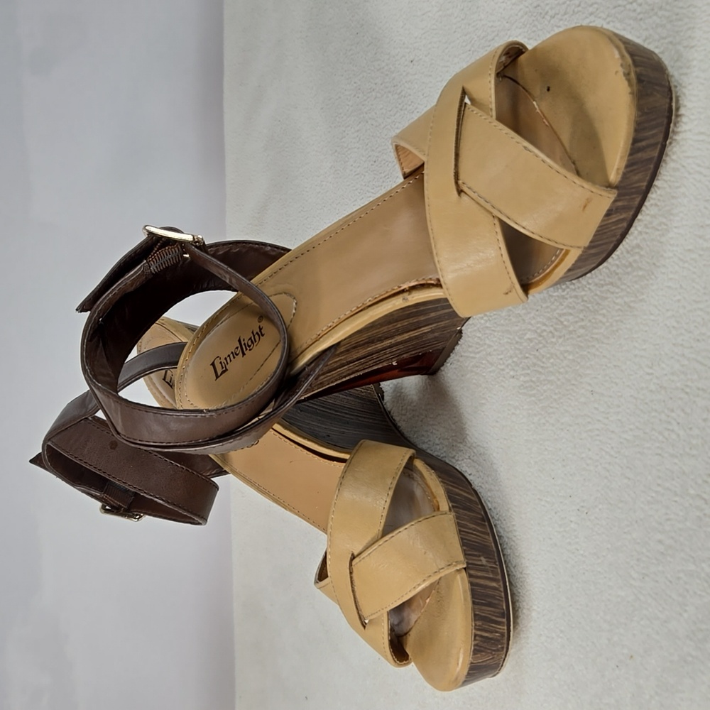 Lime Light Tan and Brown Wedge Sandals